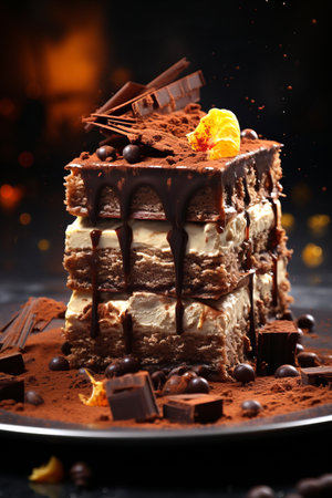 Slice of delicious chocolate cake, closeupの素材