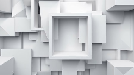 White 3D squares and shapes abstract background texture.の素材
