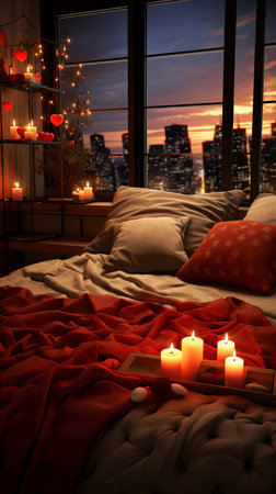 Interior of bedroom decorated for Valentine dayの素材