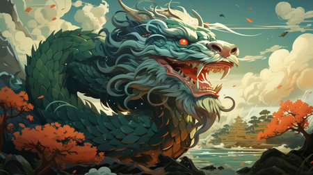 Green dragon, symbol of Chinese New Year 2024の素材