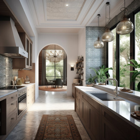 Kitchen interior in Moroccan style in luxury house.の素材