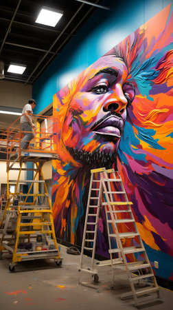 Community Unity Mural: Artists creating a mural that represents unity and diversity within a community, showcasing the power of art in conveying inclusive messages.の素材