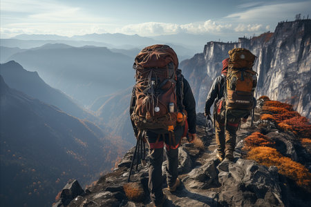 Climbing Adventure: Climbers ascending a challenging rock face or mountain, illustrating the excitement and adrenaline of adventure sports in rugged environments.の素材
