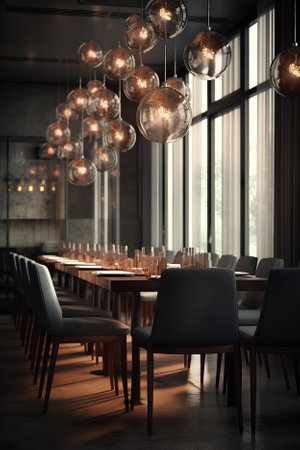 Cozy interior of restaurant. Comfortable modern dining place, contemporary designの素材