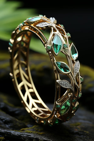 Luxurious gemstone rings with nature inspired desigh. Floral motifs jewelry.の素材