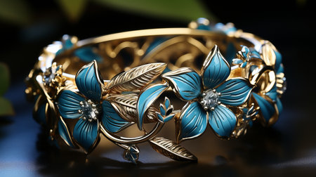 Luxurious enamel ring with nature inspired design. Floral motifs jewelry.の素材