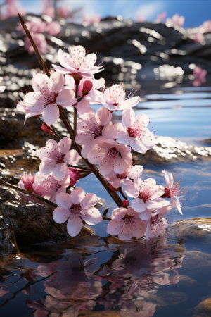 Cherry blossom: flowering cherry trees in spring.の素材