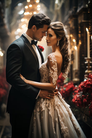 Bride and Groom Portrait: Romantic couple on wedding day.の素材