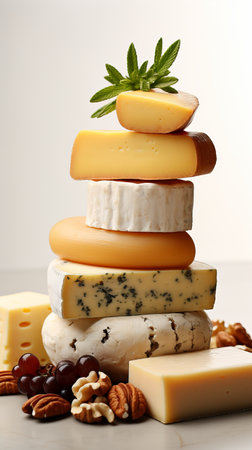Assortment of cheeses. Various types of cheese on white background.の素材