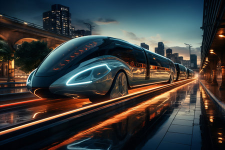 A cityscape with a hyperloop system connecting cities at incredible speeds.の素材