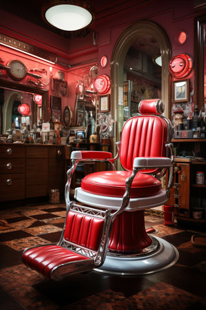 Old-school barber chair: Vintage and stylish salon furniture.の素材