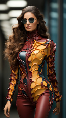 3D-Printed Fashion: A runaway presenting a garment created through 3D printing technology, showcasing the innovation and sustainability of futuristic fashion.の素材