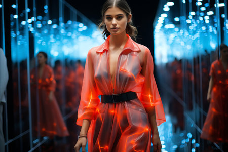 Haute Couture Show: A runaway presenting a futuristic  haute couture fashion.の素材