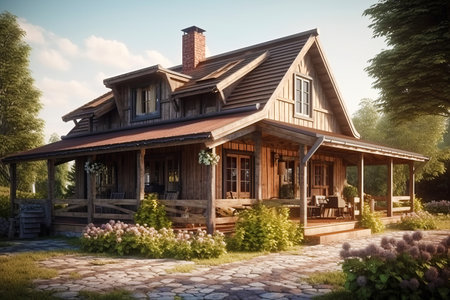 Country house in traditional wooden architectural style.の素材