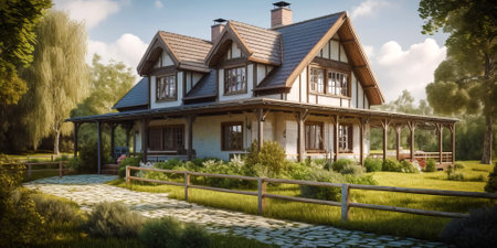 Traditional wooden country house with terrace.の素材