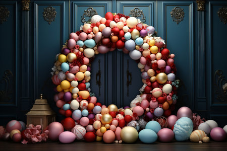 Easter greeting card design with colorful Easter wreath.の素材