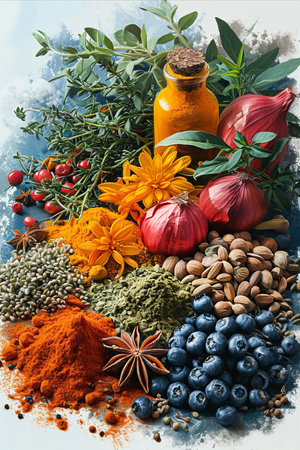 Spices and Flavors of the World: Watercolor illustration of exotic and aromatic spices.の素材