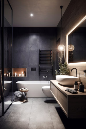 Interior of bathroom in modern house in Scandi style.の素材