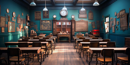 Empty classroom at the end of the school year.の素材