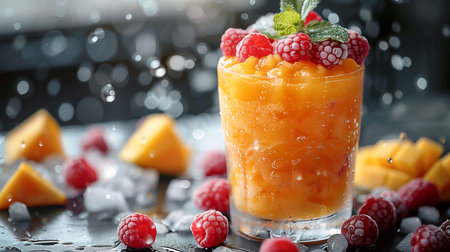 Frozen Fruit Slushies: Blend of frozen fruits like berries, mangoes, or pineapple with ice.の素材