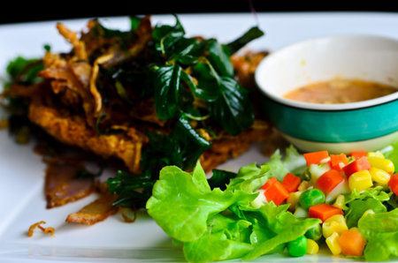 Thai food crispy fish saladの写真素材