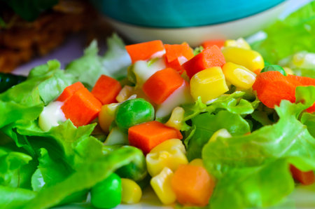 Fresh vegetable colorful salad in dishの写真素材
