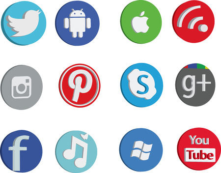 3D Social technology and media icon set surrounded with circleのイラスト素材