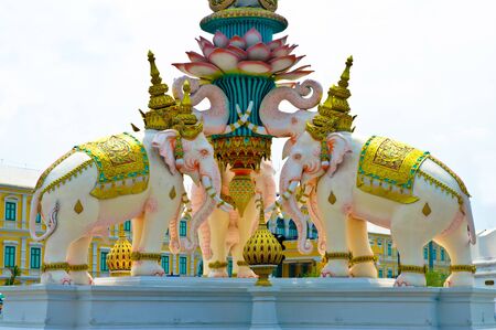 Public white Elephant Statue in Royal Celebration Bangkok Thailandの写真素材