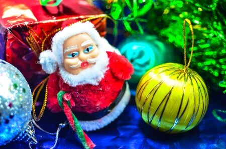 Santa doll gift box and christmas decorationの写真素材