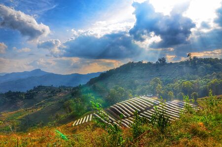 Mountains and beautiful sky in Chiangmai Thailandの写真素材
