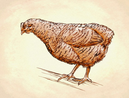 color engrave ink draw isolated chicken illustration