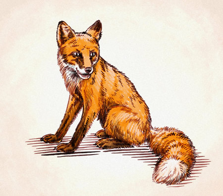 color engrave handmade ink draw fox illustrationの写真素材