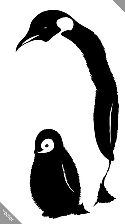 black and white linear paint draw penguin vector illustrationのイラスト素材
