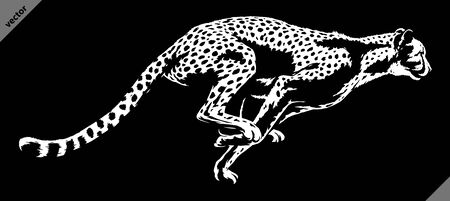 black and white linear paint draw cheetah illustration artの写真素材