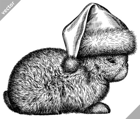 black and white engrave isolated rabbit vector illustrationのイラスト素材