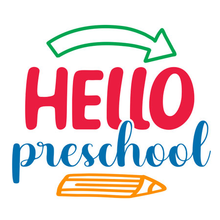 Hello Preschool, Happy back to school day shirt print template, typography design for kindergarten pre k preschool, last and first day of school, 100 days of school shirt.のイラスト素材