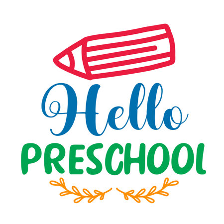 Hello Preschool, Happy back to school day shirt print template, typography design for kindergarten pre-k preschool, last and first day of school, 100 days of school shirt.のイラスト素材