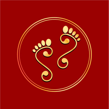 Lord Mahalaxmi's Golden foot Prints on red background.のイラスト素材
