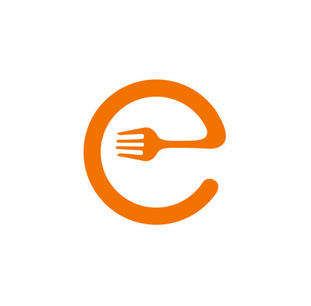 Letter C with a tablespoon form. Orange letter C in Spoon form.のイラスト素材