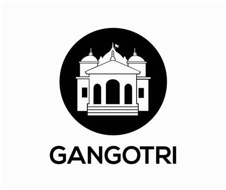 Gangotri written with temple. Gangotri (lord shiva) vector icon. its a holy place in india.のイラスト素材