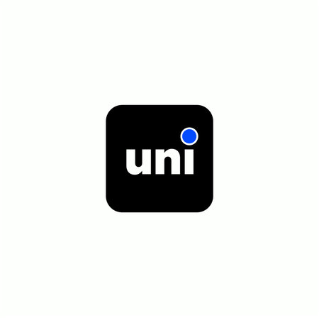 'UNI' company name initial letters monogram with blue dot.のイラスト素材