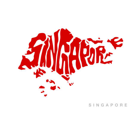 Singapore map typography. Singapore written in map shape. Map lettering.のイラスト素材