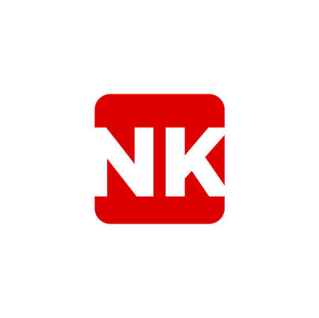 NK letters on red square. NK company initial letters monogram.のイラスト素材