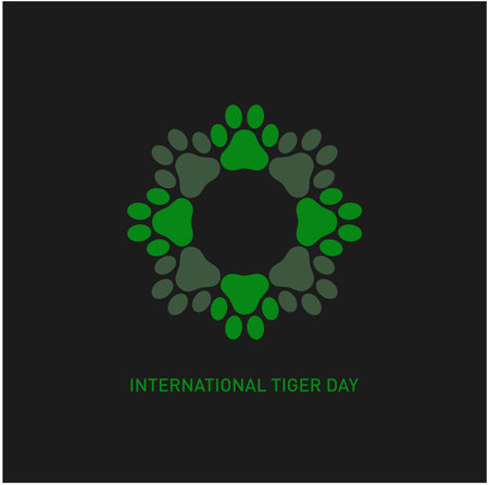 Tiger Foot prints symbol. Green foot prints of tiger. International tiger day concept.のイラスト素材