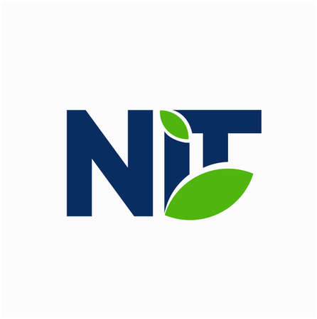 NIT letters company initial letters monogram with green leaf.のイラスト素材