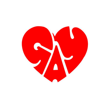 Gay written in heart shape with red color. Gay text lettering.のイラスト素材