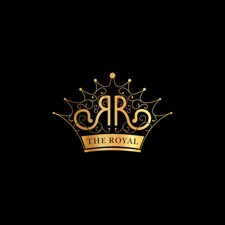 R company initial letters monogram with crown. R golden crown monogram.のイラスト素材