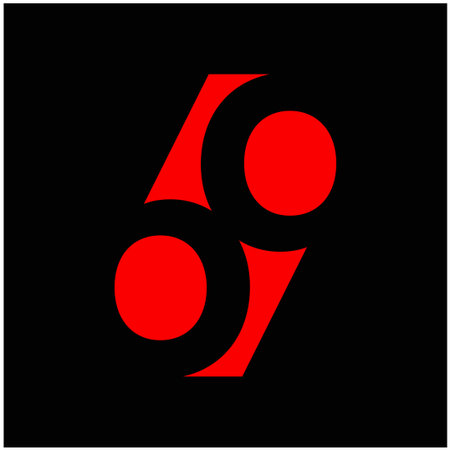 69 digits icon. 69 letters negative space in red color.