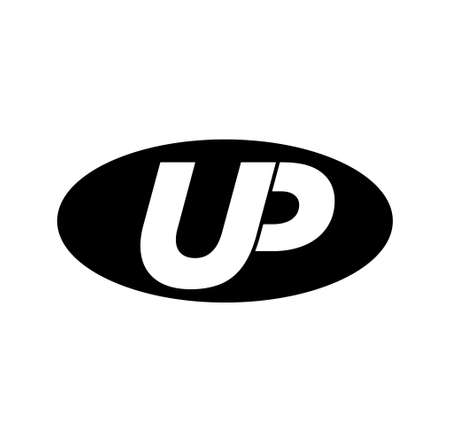 UP brand name initial letters monogram. UP on black oval icon.のイラスト素材