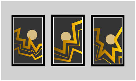 Premium Luxury gold wallpaper. Black and golden background with the moon. Mountain wall art design with a dark golden color. shiny golden light texture. Modern art wallpaper design.のイラスト素材